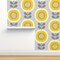 Mid Century Floral Scandi Style Faux Woven Texture Gray Yellow Sunflowers Custom Removable Wallpaper by Spoonflower Peel & Stick Wallpaper 2FT Wide